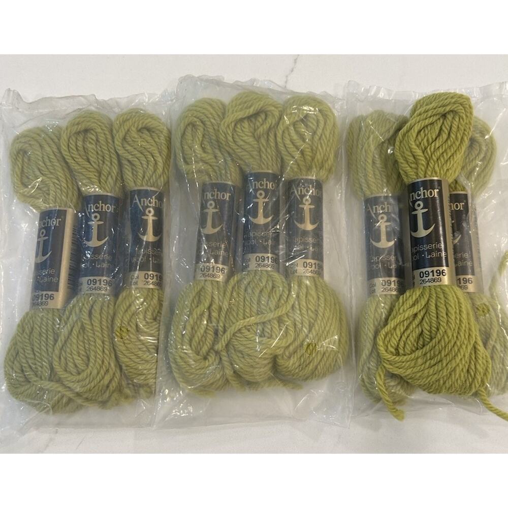 Vtg Anchor Tapisserie 100% Wool Yarn Green 9 Skeins 10M #09196 Embroidery Thread